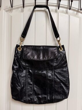 Foley + Corinna Black Patent Leather Hobo Purse. 15” by 15” by 1”